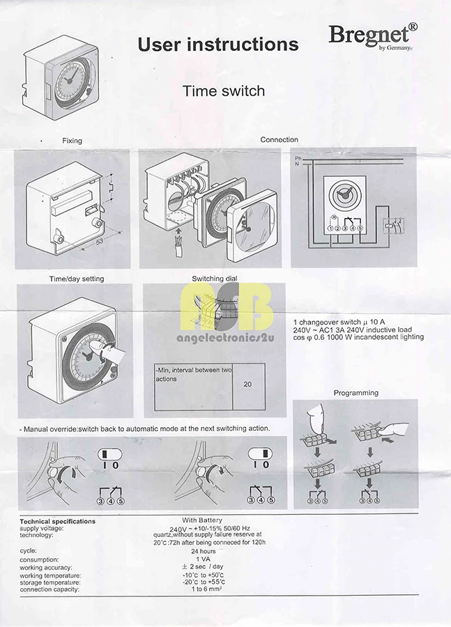 (1pc) Bregnet 24 Hour Analog Timer Switch