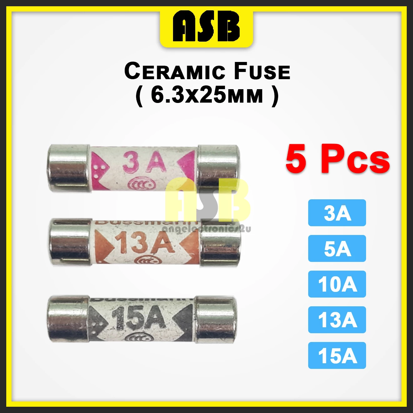 (5pcs) Ceramic Fuse ( 6.3*25MM ) ( 3A / 5A / 10A / 13A / 15A )