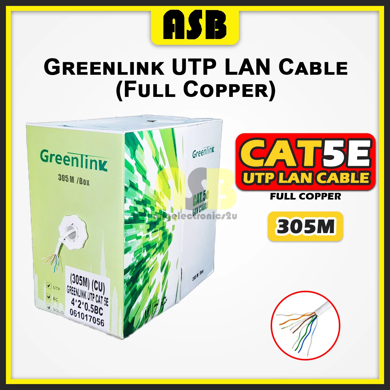 (1pc) Greenlink UTP Lan Cable CAT 5E 4*2*0.5BC ( 305M ) ( Full Copper )