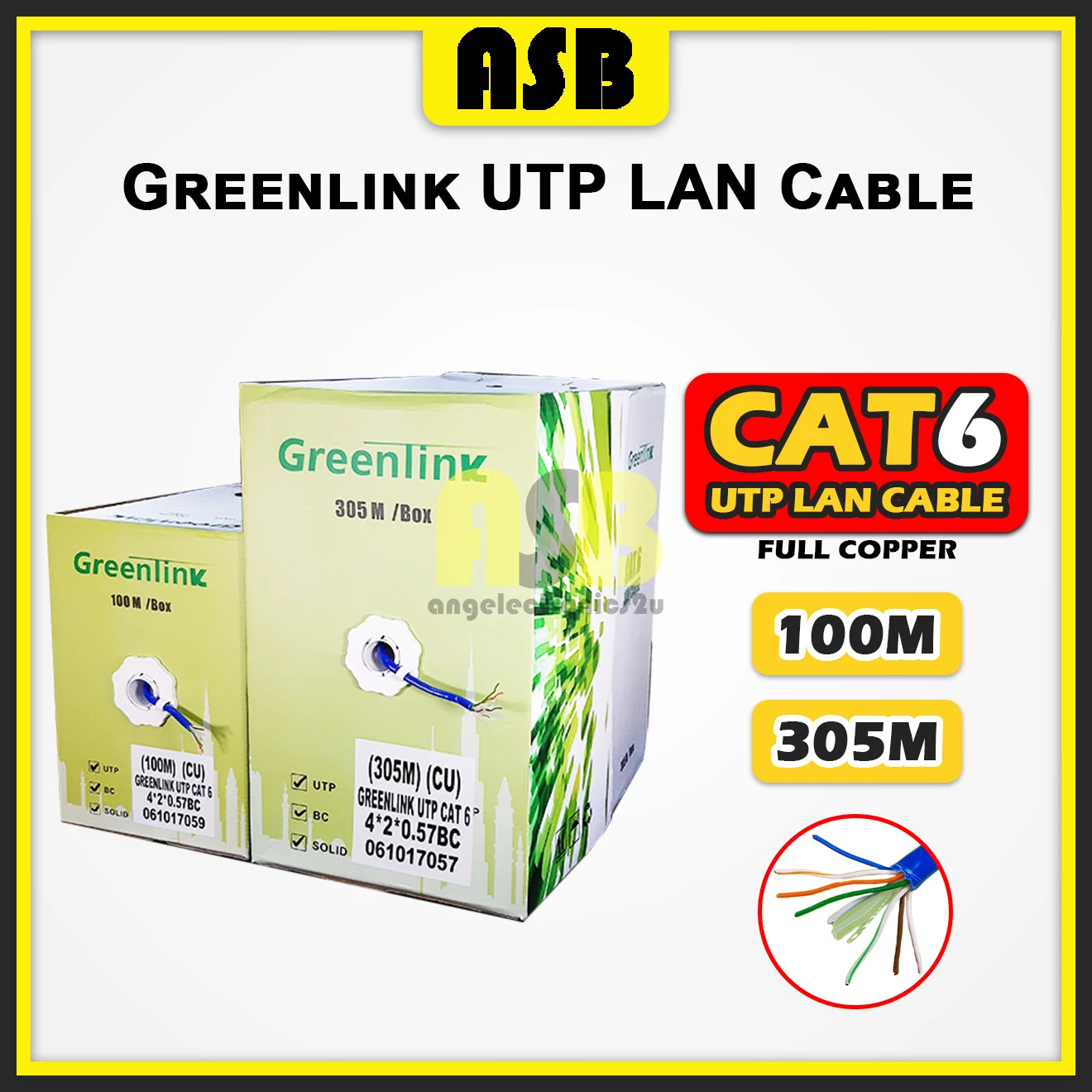 (1pc) Greenlink UTP Lan Cable CAT 6 4*2*0.57BC ( 100M / 305M ) ( Full Copper )