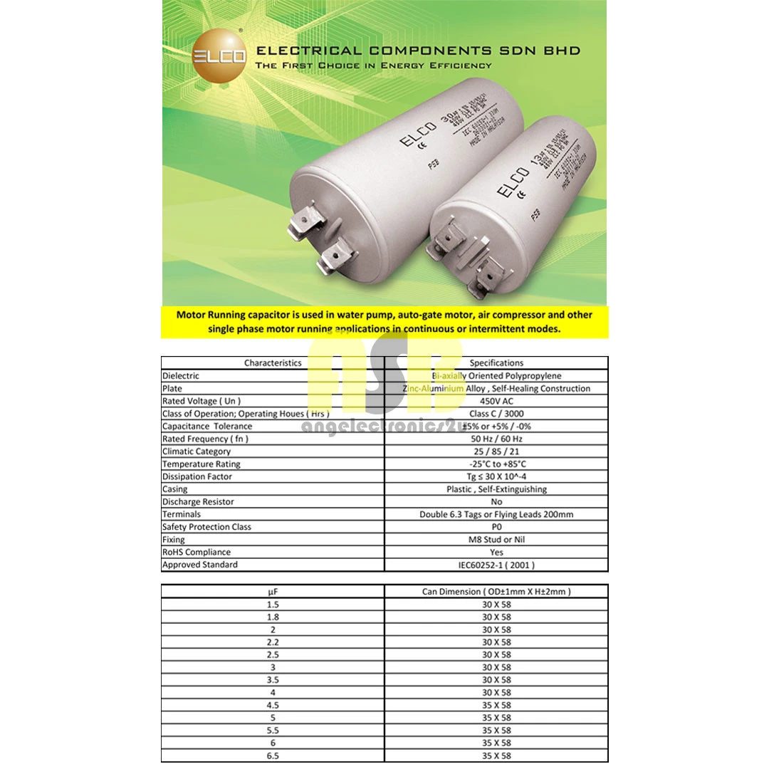 (1pc) ELCO Capacitor 450V ( 1.5 / 1.8 / 2 / 2.2 / 2.5 / 3 / 3.5 / 4 / 4.5 / 5 / 5.5 / 6 / 6.5 UF )