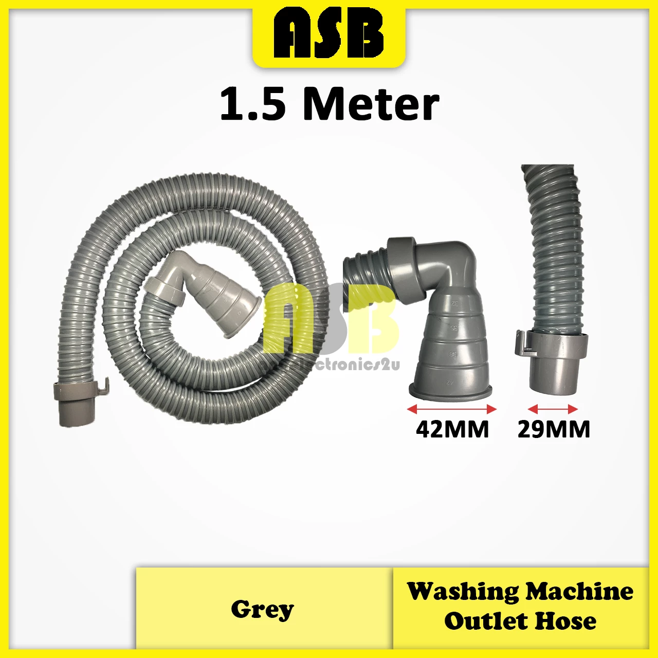 (1pc) Washing Machine L Shape Outlet Hose 1.5 Meter / 2 Meter / 3 Meter ( Grey ) ( Flexible )