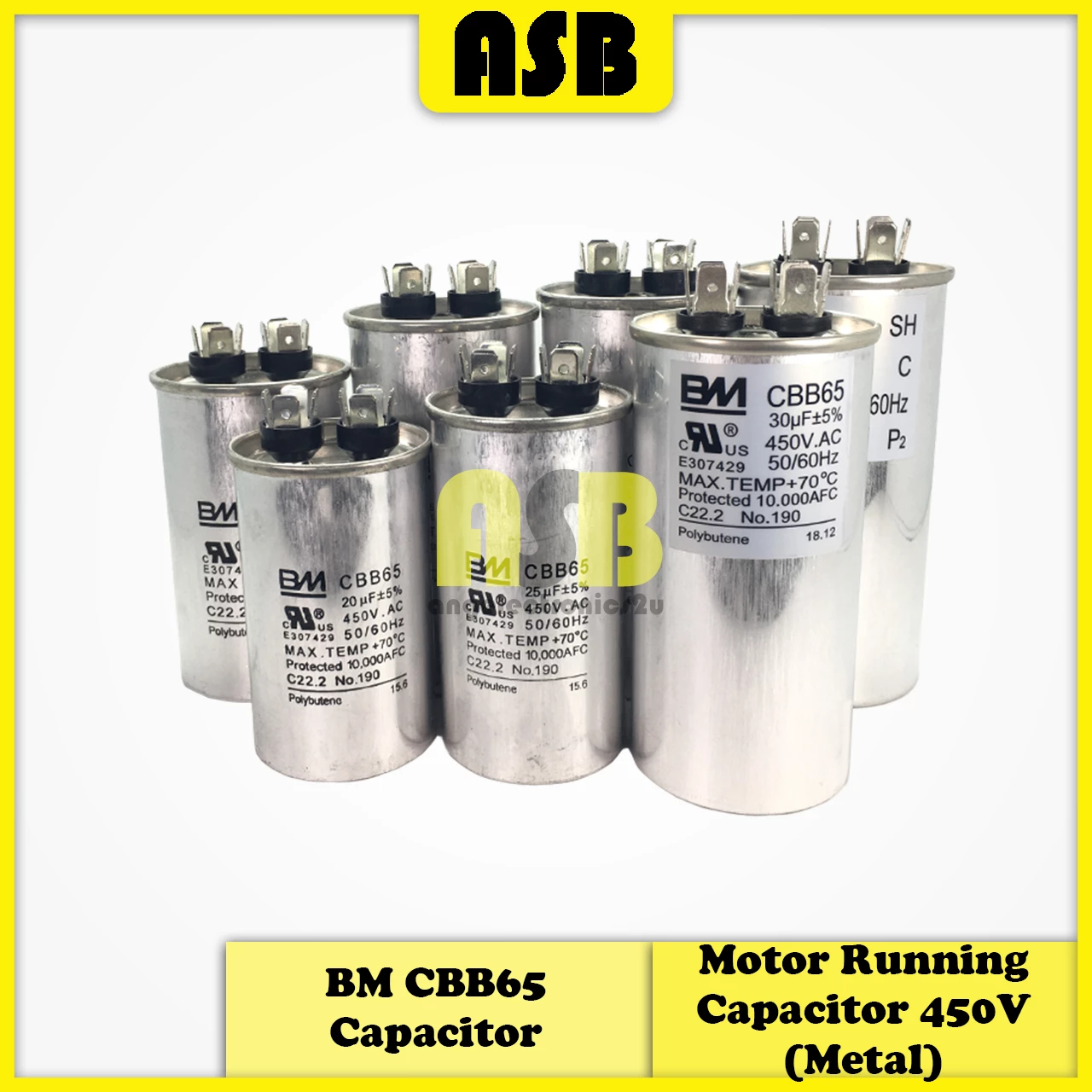 (1pc) BM CBB65 Capacitor 450V ( Metal ) ( 20 UF / 25 UF / 30 UF / 35UF / 40 UF / 45 UF / 50 UF )