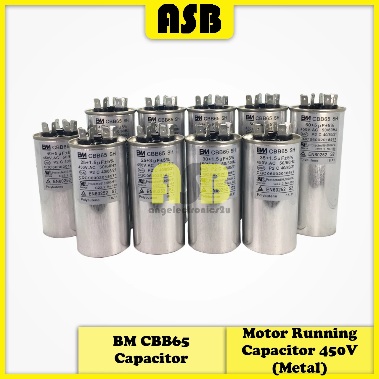 (1pc) BM CBB65 Capacitor 450V ( Metal ) ( 45 UF + 1.5 UF / 45 UF + 5 UF / 50 UF + 2 UF / 50 UF + 5 UF / 60 UF + 5 UF )